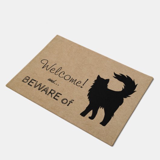 Funny Willkommen Vorsicht vor Katze Rustikal Fußmatte (Schrägansicht)