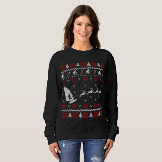Funny Windsurfing Rentier Ugly Weihnachtskraut Sweatshirt (Vorne ganz)
