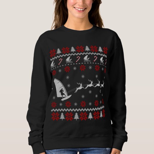 Funny Windsurfing Rentier Ugly Weihnachtskraut Sweatshirt (Vorderseite)