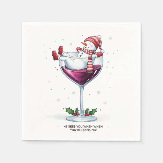 Funny wine drink Snowmann Feier Serviette (Vorderseite)