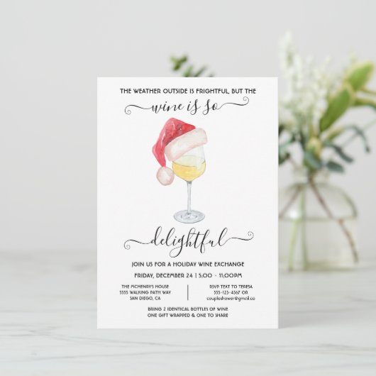 Funny Wine Exchange Weihnachtsfest Party Einladung (Stehend Vorderseite)