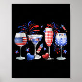Funny Wine Gl Red White Blue Feuerwerk Happy 4. Poster (Vorne)