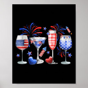 Funny Wine Gl Red White Blue Feuerwerk Happy 4. Poster