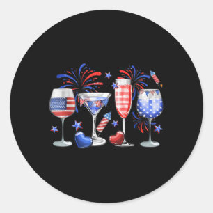 Funny Wine Gl Red White Blue Feuerwerk Happy 4. Runder Aufkleber