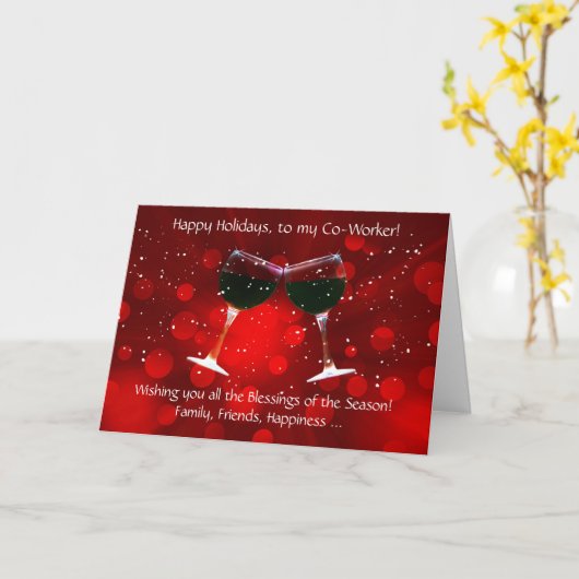 Funny Wine Happy Holidays to Coworker Christmas Karte (Gelbe Blume)