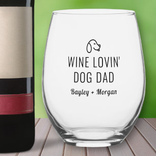 Funny Wine Loving Hund Vater Personalisierte Namen Weinglas Ohne Stiel