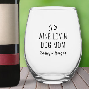 Funny Wine Loving Hunde Mama Personalisierte Namen Weinglas Ohne Stiel