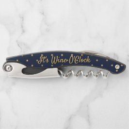Funny Wine O-Clock Blauer Goldpolka Zitat Kellnermesser