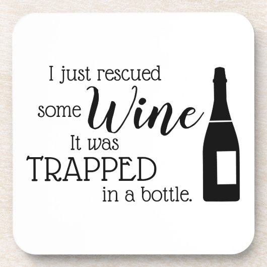 Funny Wine Quote Saying Rescued From Bottle Getränkeuntersetzer (Vorderseite)