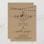 Funny Wine Sip Sip Hooray Babydusche Einladung (Vorne/Hinten)