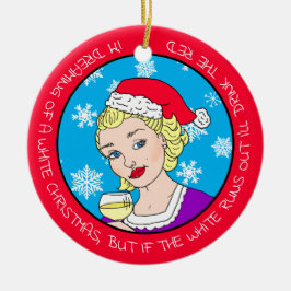 Funny Wine Spaß Retro Lady Weihnachten Keramik Ornament
