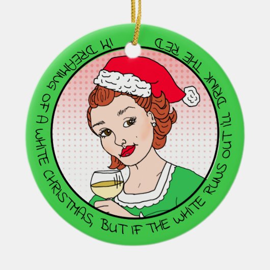 Funny Wine Spaß Retro Lady Weihnachten Keramik Ornament (Vorne)