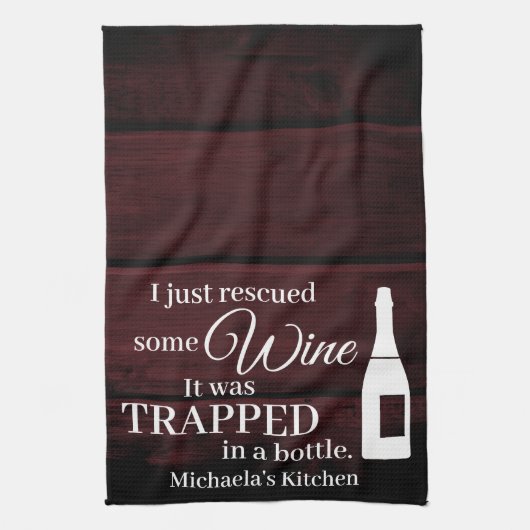 Funny Wine Sprichwort Zitat gerettet von Flasche r Geschirrtuch (Vertikal)