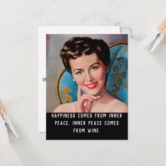 Funny Wine Zitat Retro Homemaker Flachgrüße Karte (Vorderseite/Rückseite Beispiel)