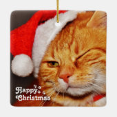 Funny Wink Cat Santa&Happy Weihnachten Einzigartig Keramikornament (Rückseite)