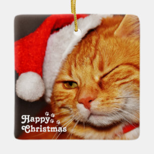 Funny Wink Cat Santa&Happy Weihnachten Einzigartig Keramikornament