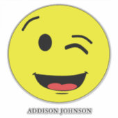 Funny Wink & Smile Emoji Yellow Face Name 14" Aufkleber (Vorderseite)