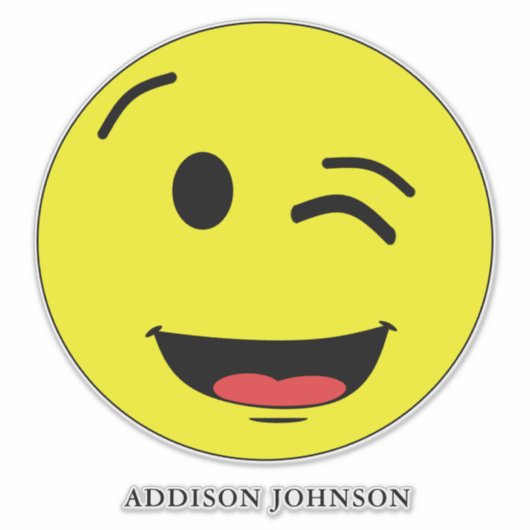 Funny Wink & Smile Emoji Yellow Face Name 14" Aufkleber (Vorderseite)