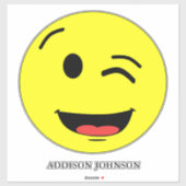Funny Wink & Smile Emoji Yellow Face Name 14" Aufkleber (Blatt)