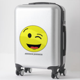 Funny Wink & Smile Emoji Yellow Face Name 14" Aufkleber