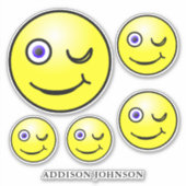 Funny Wink & Smile Emoji Yellow Faces Name 8" Aufkleber (Vorderseite)
