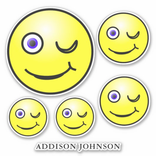 Funny Wink & Smile Emoji Yellow Faces Name 8" Aufkleber (Vorderseite)
