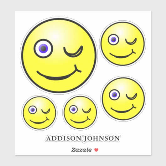 Funny Wink & Smile Emoji Yellow Faces Name 8" Aufkleber (Blatt)