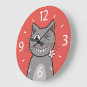 Funny Winking Cartoon Kitty Cat Große Wanduhr (Winkel)