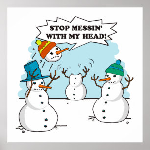 Funny Winter Snowmen Cartoon Poster