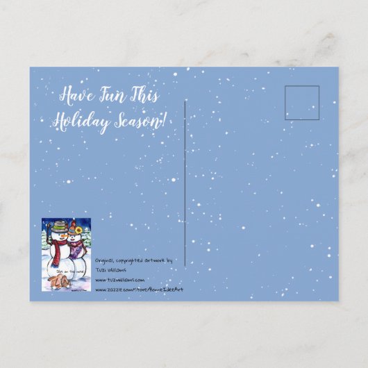 Funny Winter Weihnachtsschneemännchen Rabbits Carr Postkarte (Rückseite)