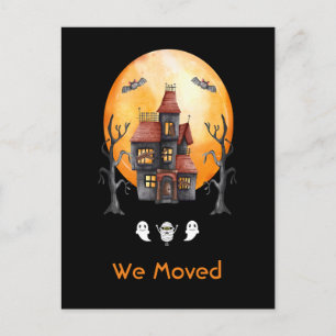 Funny Wir bewegten Red Black Watercolor Spuk House Ankündigungspostkarte