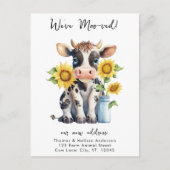 Funny, wir haben die neue Adresse Niedliche Kuh-Be Ankündigungspostkarte (Vorderseite)