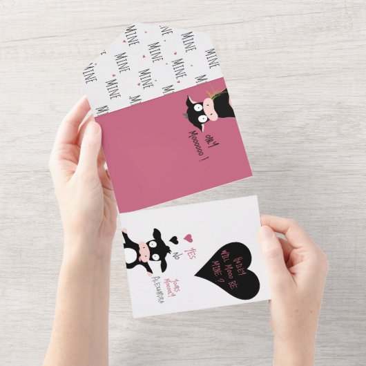 Funny wird Mooo mein sein? Liebe Kuh + Valentinkar All In One Einladung (Abreißen)