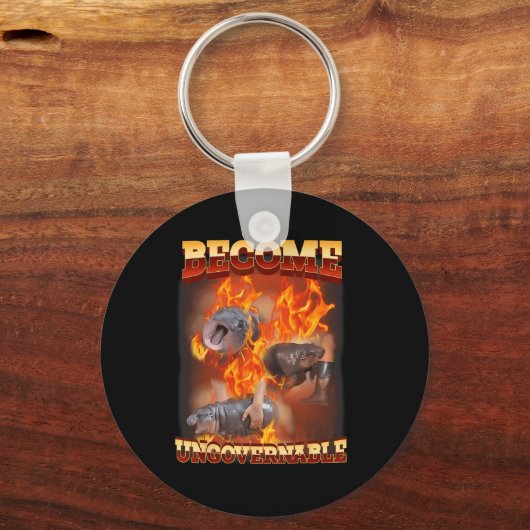 Funny wird unregierbar Moo Deng im Feuer Ba Schlüsselanhänger (Vorderseite)