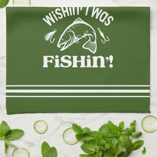 Funny Wishin I war Fishin Geschirrtuch (Gefaltet)