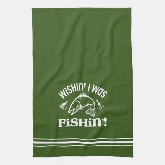 Funny Wishin I war Fishin Geschirrtuch (Vertikal)