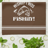 Funny Wishin I war Fishin Geschirrtuch (Gefaltet)