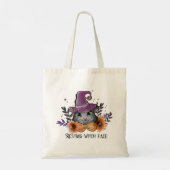 Funny Witch Cat | BlumenHalloween Tragetasche (Rückseite)