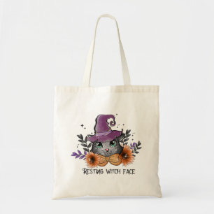 Funny Witch Cat   Floral Halloween Tragetasche