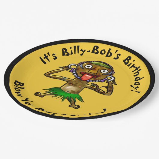 Funny Witch Doctor Tiki Party - Personalisiert Pappteller (Schrägansicht)