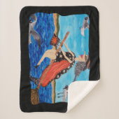 Funny Witch Flying Beside Seagulls Going to Beach Sherpadecke (Vorderseite)