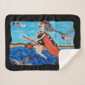 Funny Witch Flying Beside Seagulls Going to Beach Sherpadecke (Vorderseite (Horizontal))