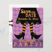 Funny Witch Legs Halloween-Party Save the Date Einladungspostkarte (Vorne/Hinten)