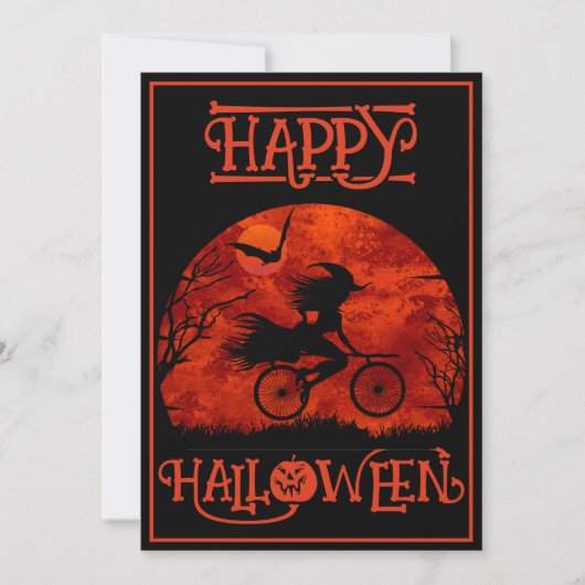 FUNNY WITCH ON BIKE HALLOWEEN EVENT EINLADUNG (Vorderseite)