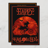 FUNNY WITCH ON BIKE HALLOWEEN EVENT EINLADUNG (Vorne/Hinten)