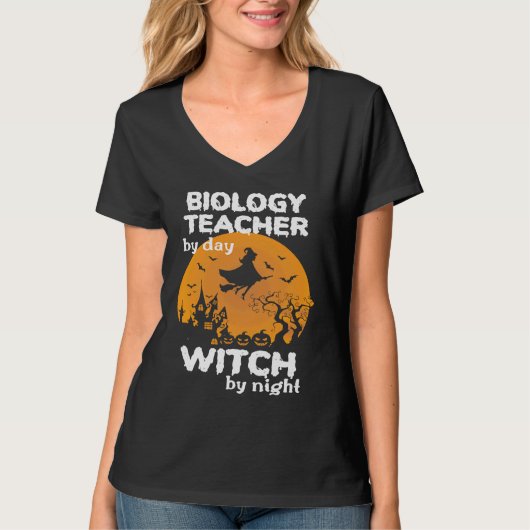 Funny Witch Pumpkin Biology Teacher Halloween Cost T-Shirt (Vorderseite)