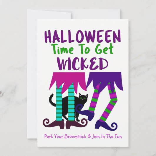 Funny Witches Halloween Editable Niedlich Fun Part Einladung (Vorderseite)