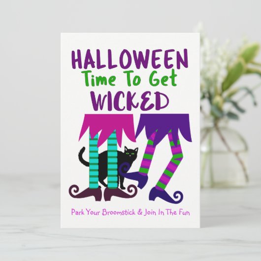 Funny Witches Halloween Editable Niedlich Fun Part Einladung (Stehend Vorderseite)