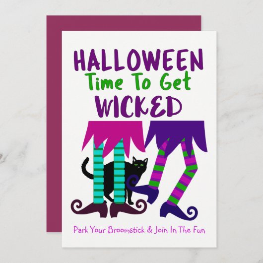 Funny Witches Halloween Editable Niedlich Fun Part Einladung (Vorne/Hinten)
