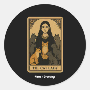 Funny Witchy Gothic Cat Lady Tarot Card Magisch Runder Aufkleber
